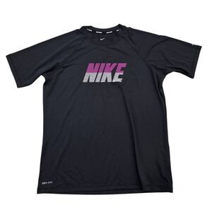 Nike Swim Shirt Womens Large Black Dri-Fit UPF 40+ Raglan Sleeve Rash Guard Retr